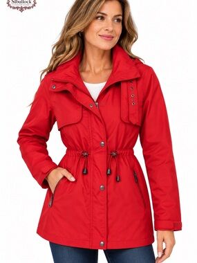 W16 YOKI Red Hooded Windbreaker Jacket Toggle Waist Size Small